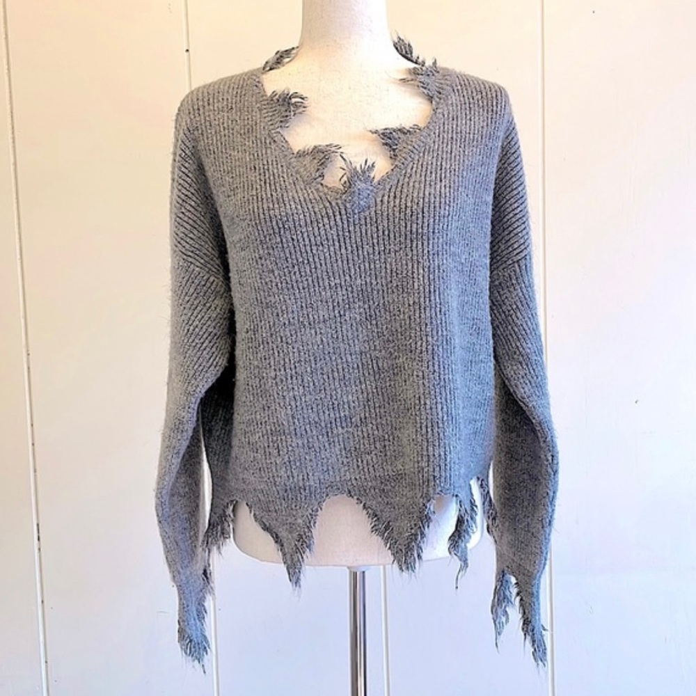 Dance and Marvel grey distressed sweater